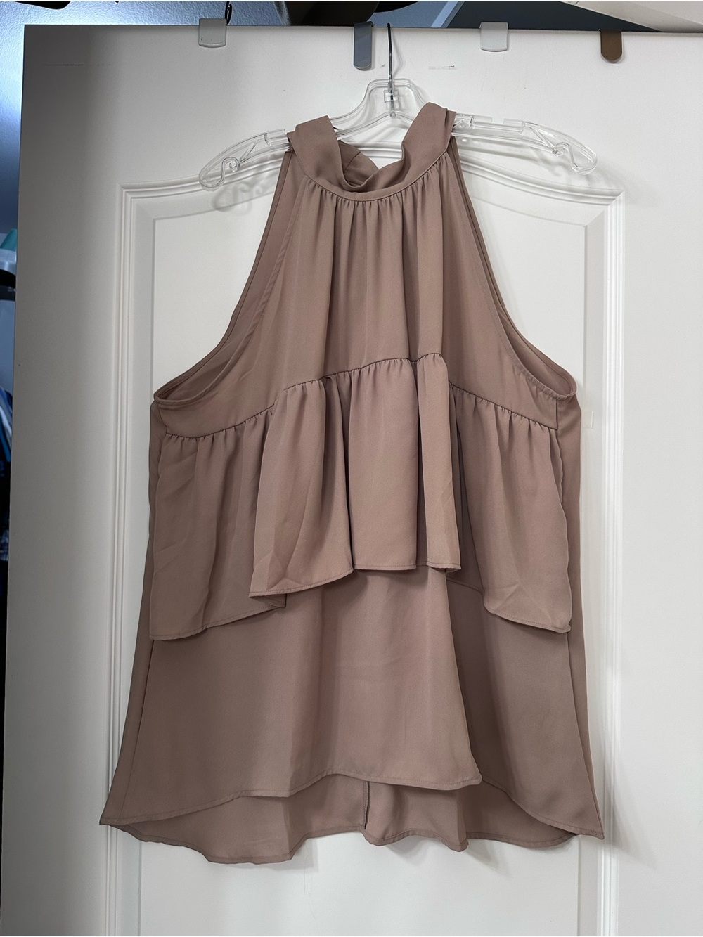 New York & Company Beige Tiered Halter Blouse -XL